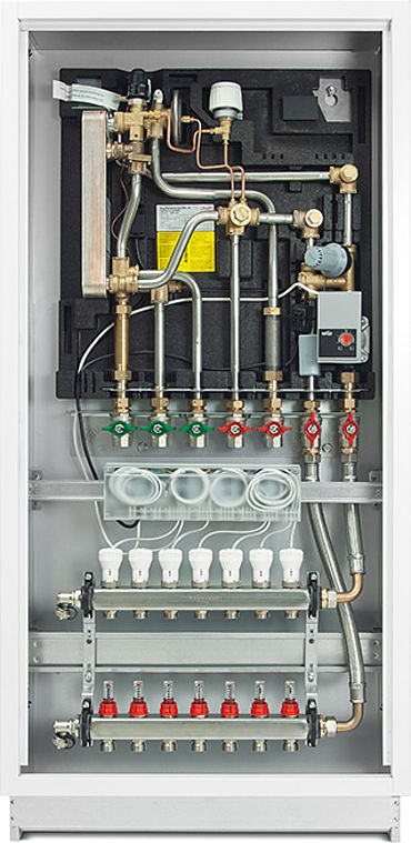 Flat transfer station, hygienic tap water, decentralized heating system
